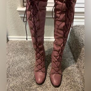 Free people purple Memphis lace up knee high tall boots US 7.5 EUR 38